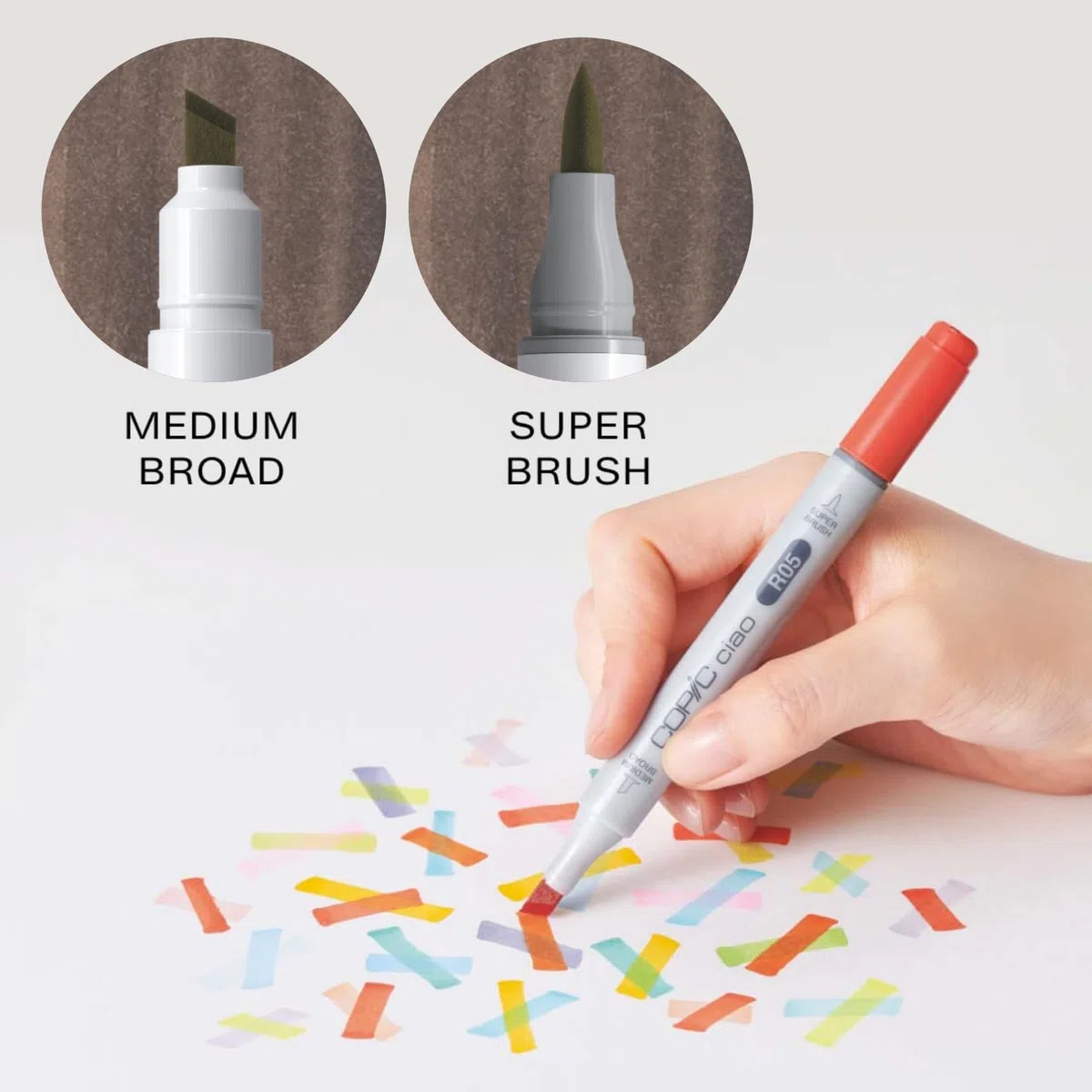 Copic Ciao LAYER & MIX - Set di pennarelli caldi con 3 diversi colori, evidenziatore layout con una punta media e una spazzola