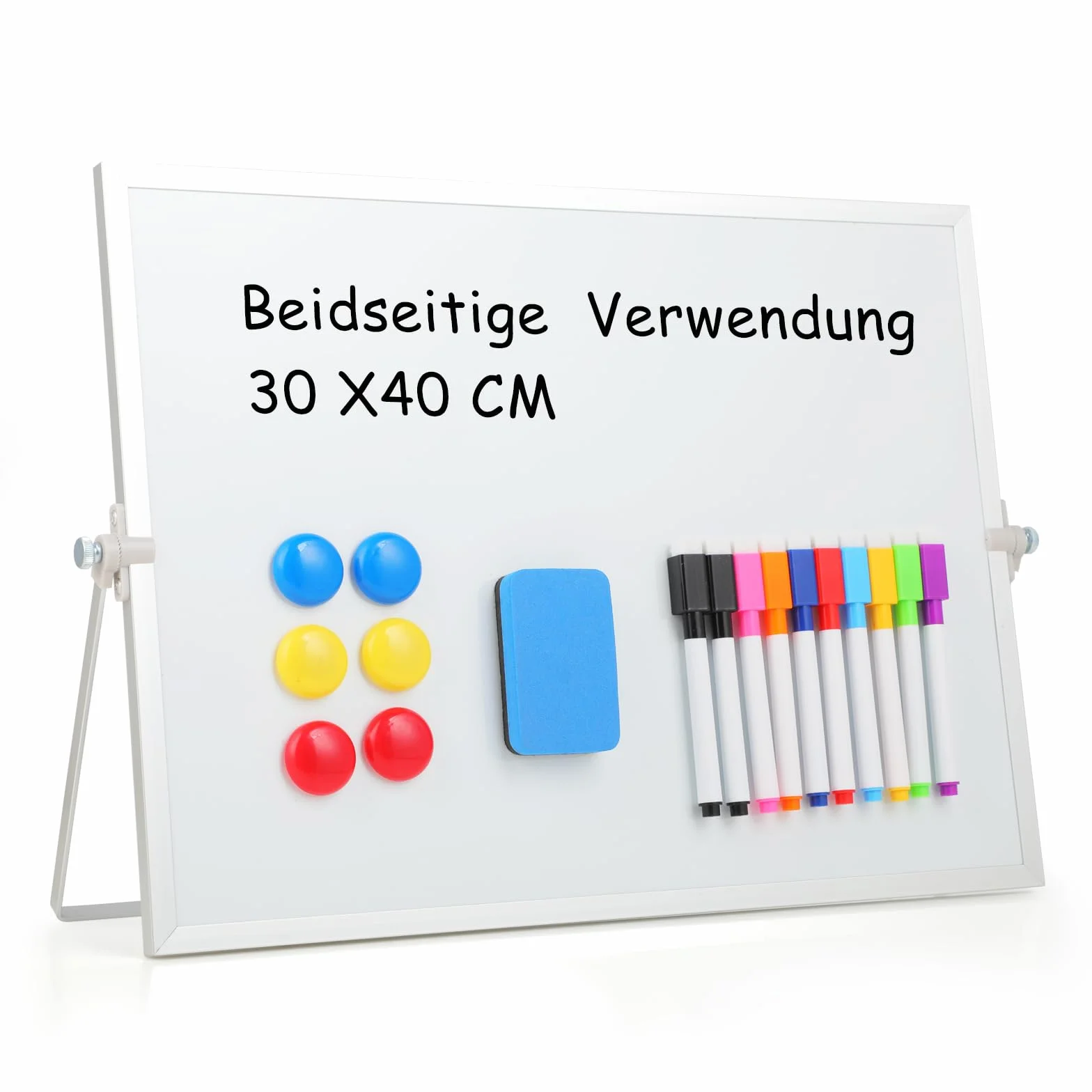 Lavagnetta Cancellabile Magnetica 30x40 cm, Lavagna Bianca Cancellabile Doppia Faccia con Supporto, Ideale per Casa e Ufficio, Lavagna Ufficio Versatile.