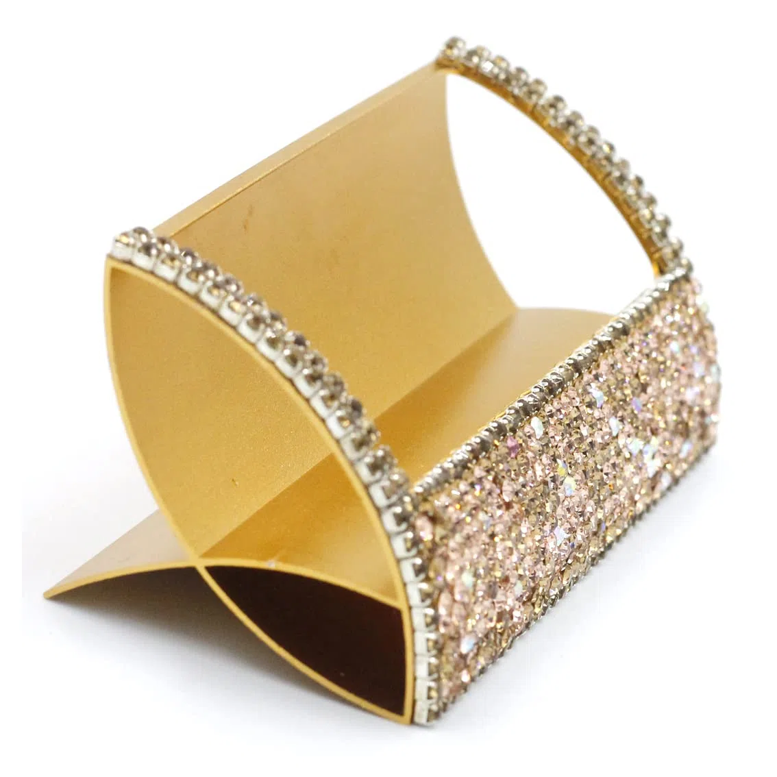 Porta biglietti da visita in alluminio con strass, supporto per biglietti da visita da scrivania, supporto per biglietti da visita (oro)