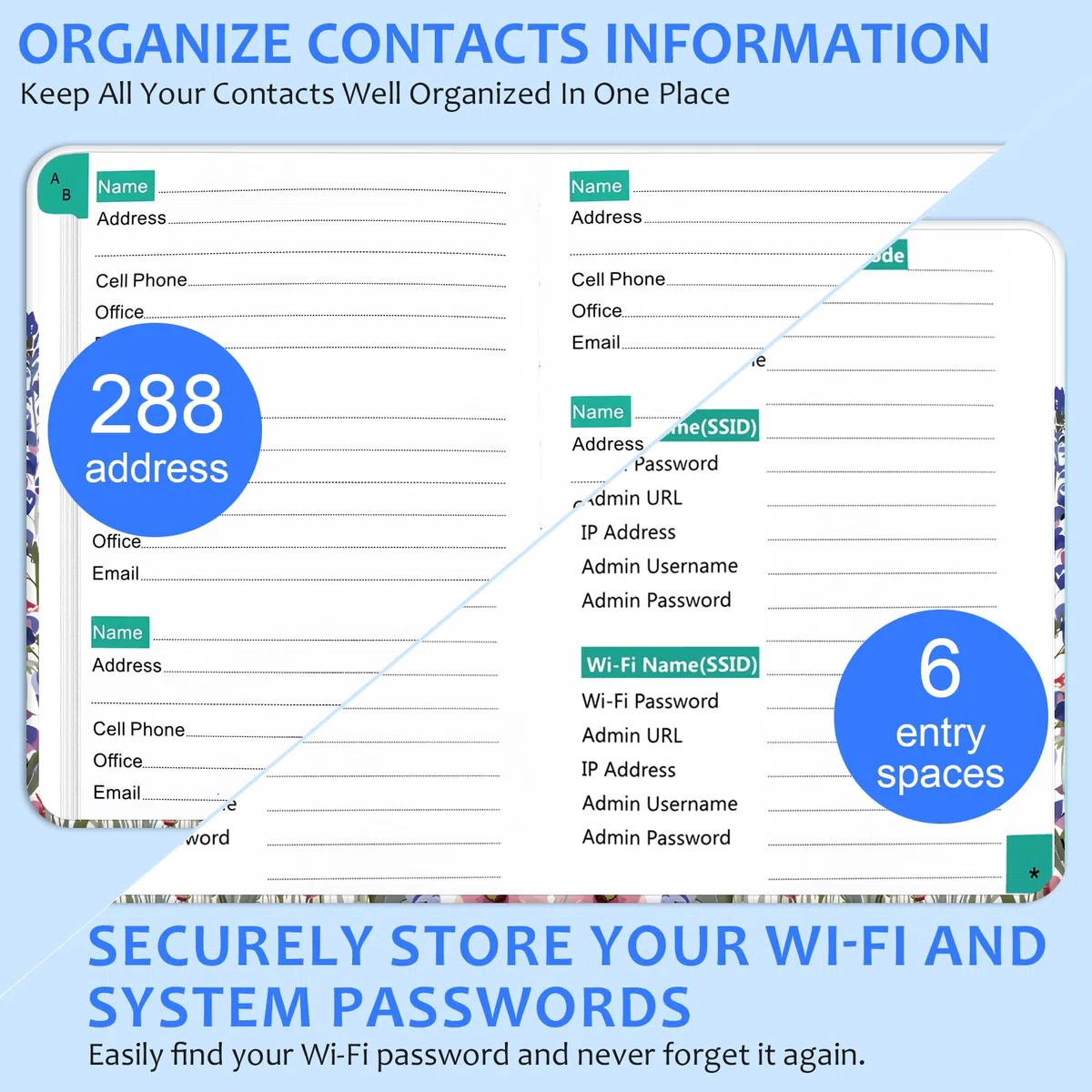 Rubrica piccola tascabile cartonata con schede, rubrica telefonica 288+ indirizzi per Internet Indirizzo del sito web Contatti Password Organizzatore