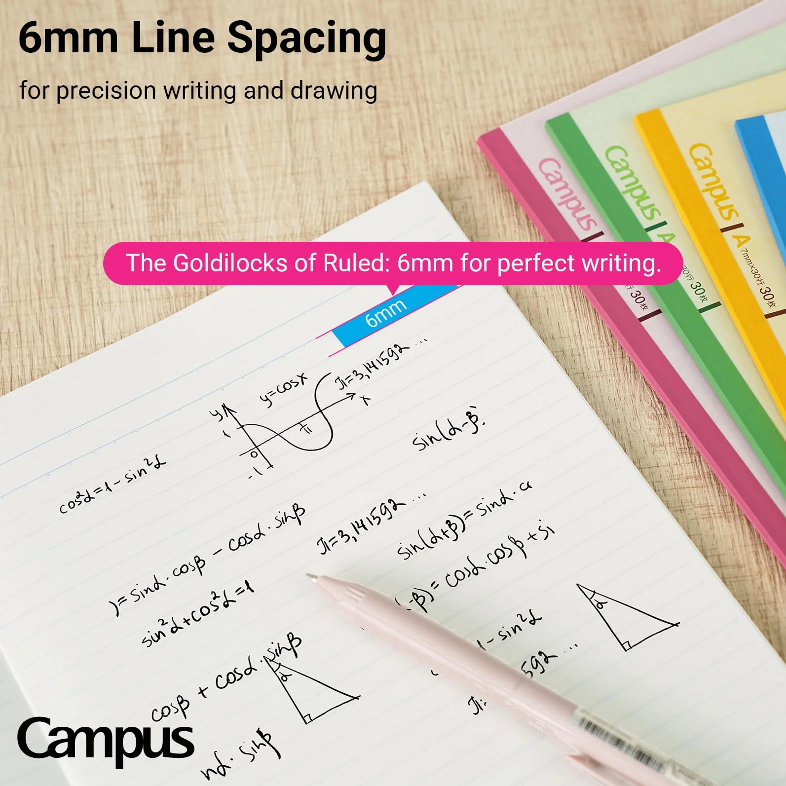 Kokuyo Campus Todai Series - Quaderno a righe, formato B5, 252 x 179 x 4 mm, rigatura 6 mm, 35 righe x 30 pagine, confezione da 5 copertine colorate, 3CBNx5