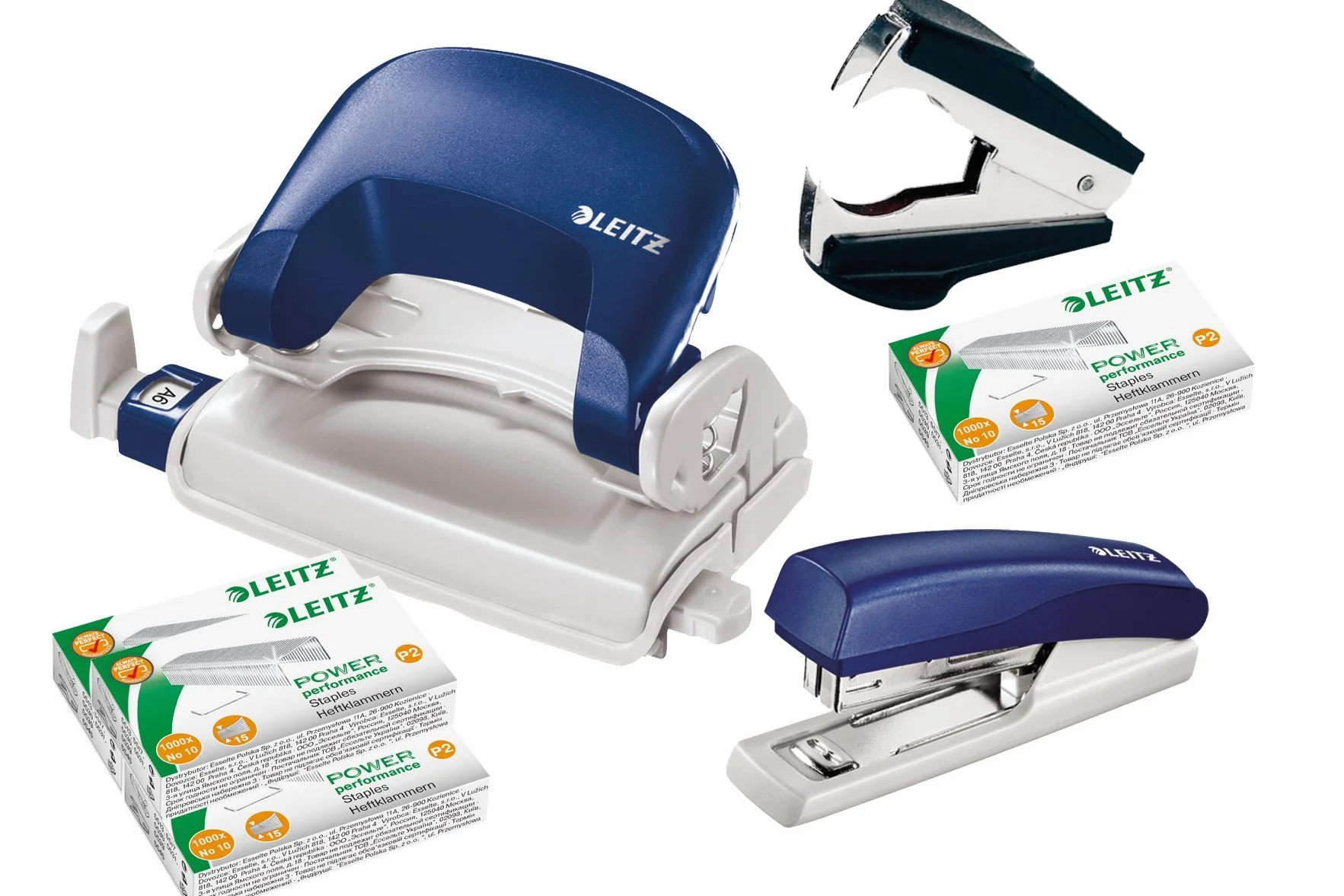 Leitz 5507 attrezzo per la rilegatura inclusivo di graffettatrice e perforatore, Komplettset, blau, 1