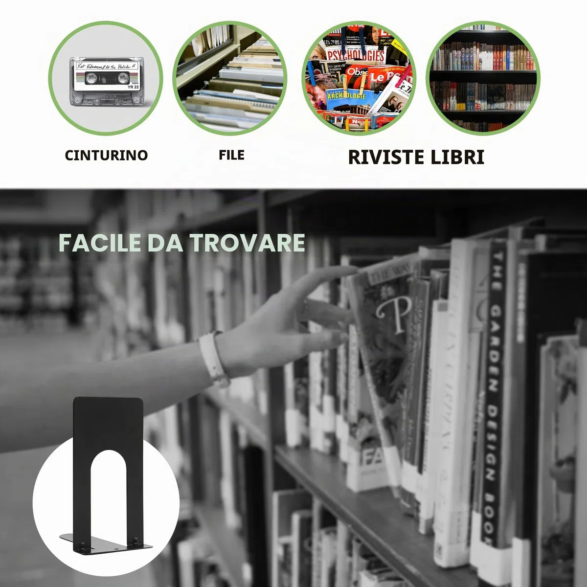 6 coppie Fermalibri,Reggilibri,Ferma libri,Fermalibri per mensole,Adatto per scuola, biblioteca, casa, ufficio, fermalibri antiscivolo (nero/12 pezzi)