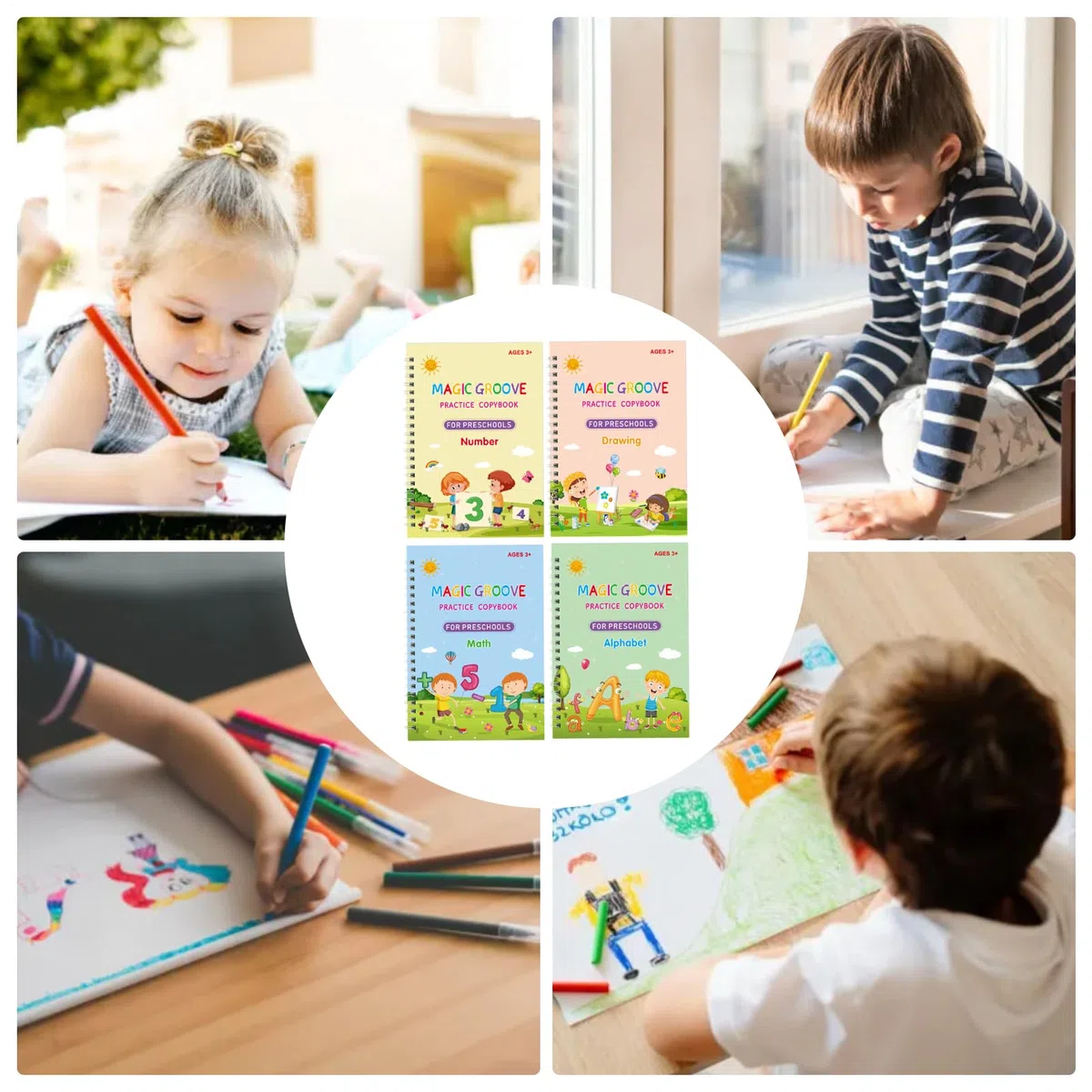 Cartelle di lavoro di scrittura a mano scanalate riutilizzabili | Libri magici per bambini per esercitarsi a scrivere | Libro di copie per bambini e studenti, attività di apprendimento prescolare
