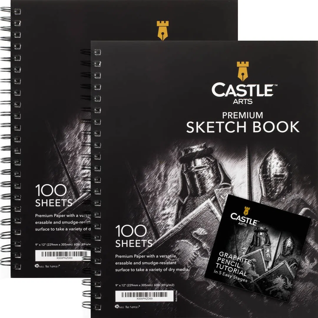 Castle Art Supplies Album da Disegno, 22 cm x 30 cm | Doppio Blocco di Fogli da Disegno | 200 Fogli di Carta da 90 g/m2 | Per Artisti e Studenti Adulti | Spiralati per Versatilità