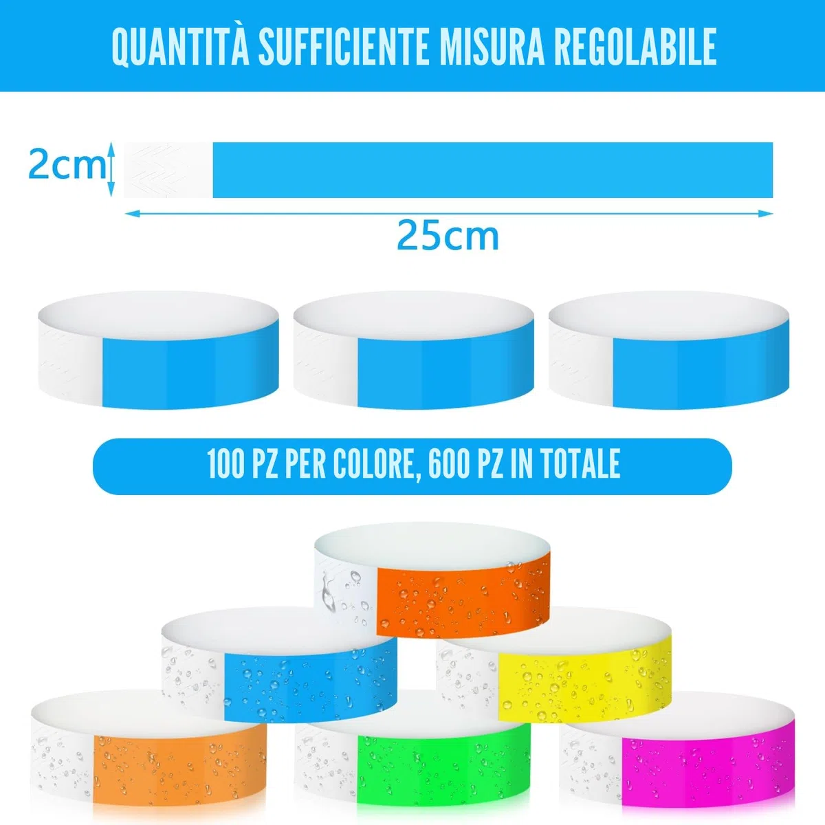Mkitnvy 600 Pezzi Braccialetti Carta Eventi, Impermeabili Braccialetti Colorati, Braccialetti Discoteca, Braccialetti Identificativi per Festival Feste Musicali Concerti Concorsi - 25×2cm