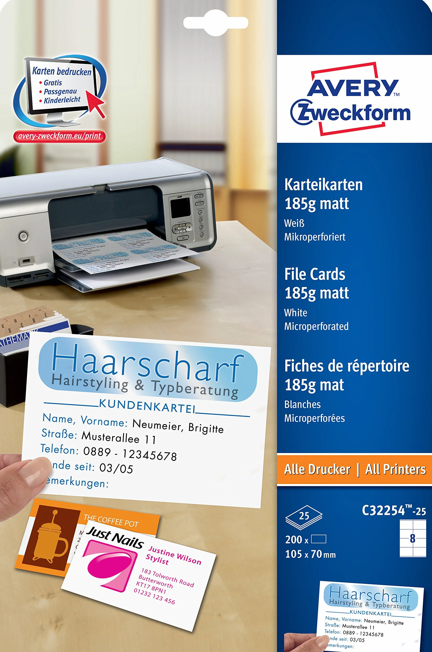 Avery Zweckform C 32254-25 Cartoncini 105 x 70 mm Satinati 25 Fogli 200 Pezzi