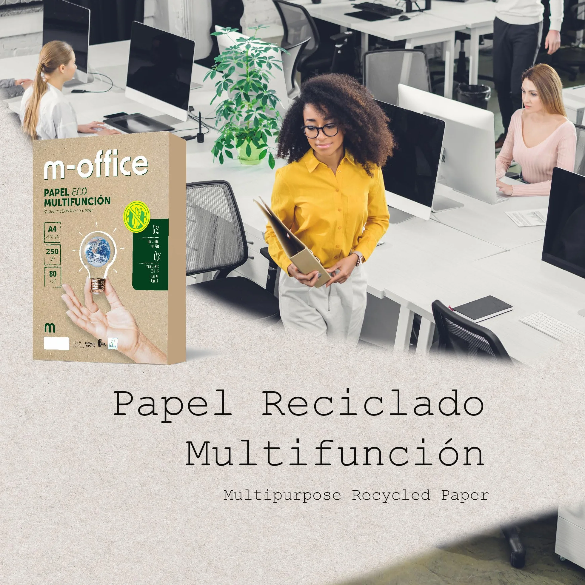 Carta riciclata, DIN A4, 80 g, carta per fotocopiatrici e stampanti, 2 confezioni da 250 fogli A4, 100% carta riciclata, m-office (500 fogli)