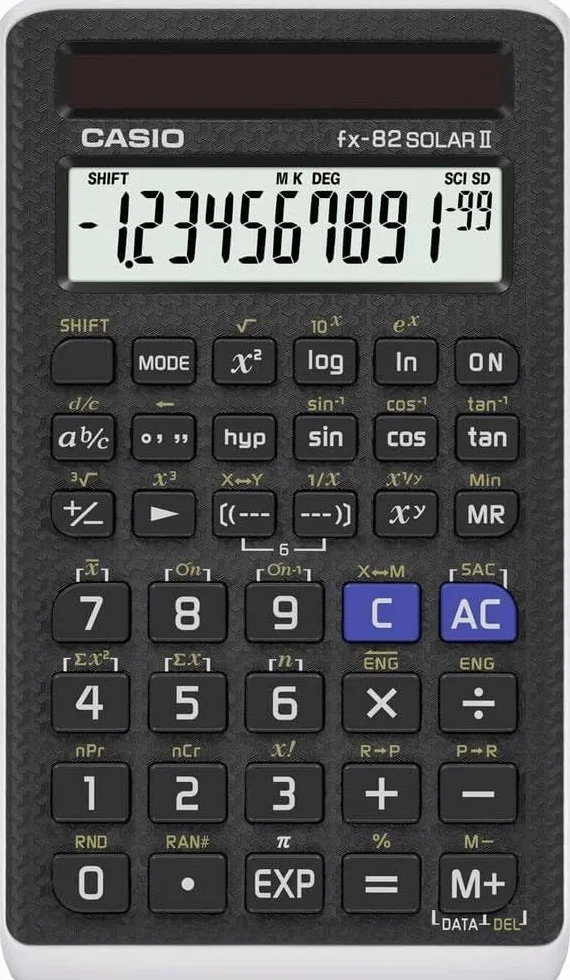 Casio FX-82SOLARII Calcolatrice Scientifica, 144 funzioni, alimentazione solare, Nero/Grigio