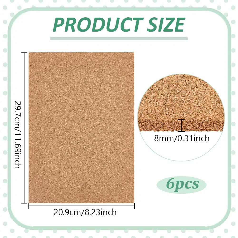 BENECREAT 6 pz Piastrelle Rettangolari In Sughero, Bacheche Quadrate Da 21x30x0.8cm, Bacheca In Sughero per Forniture Espositive per Casa, Scuola e Ufficio