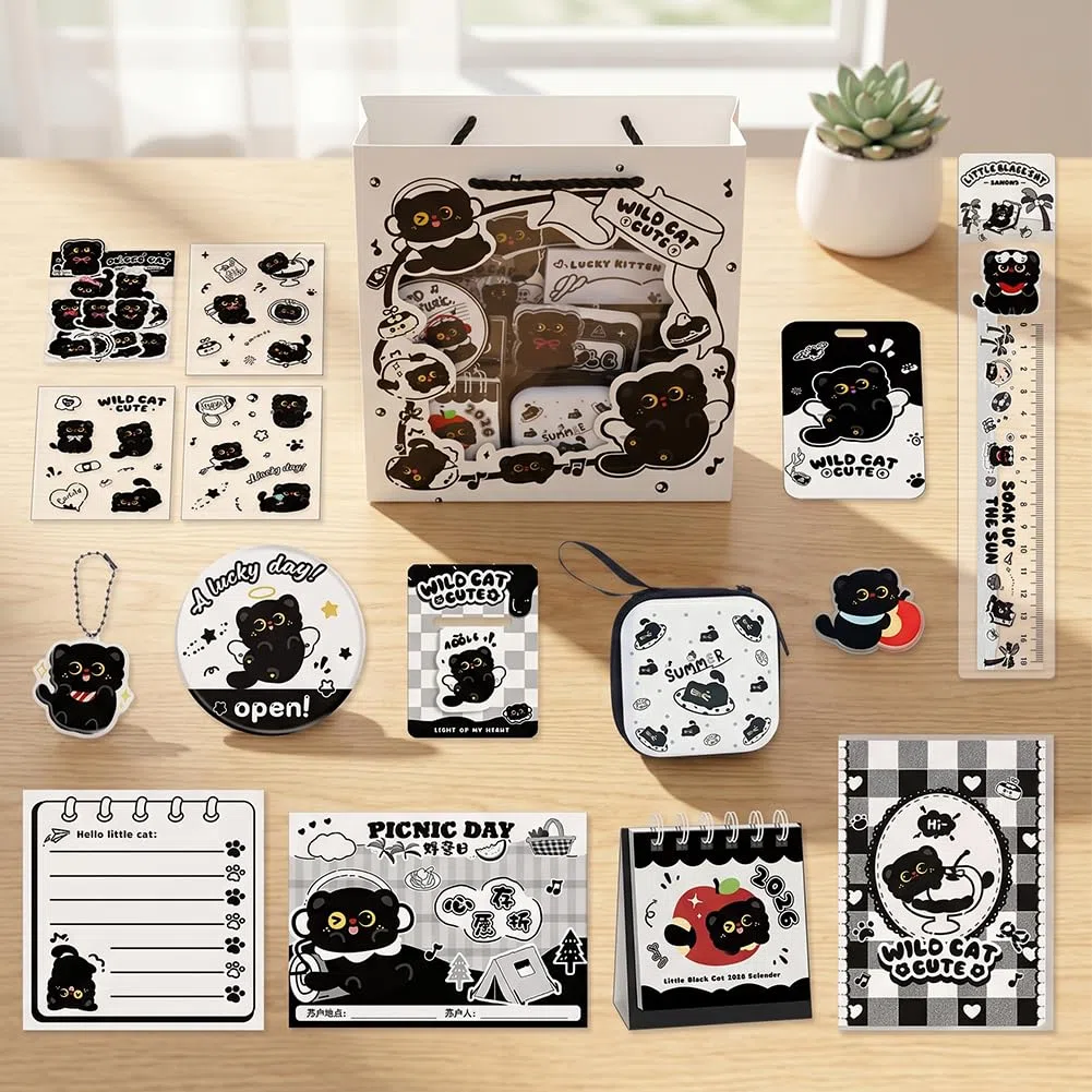Set di cancelleria per Gatti, Set di cancelleria, Articoli scolastici per Gatti, Gatti Gadget Compleanno Bambini, Gadget di cancelleria per Bambini Adatto per scuole, uffici, ECC