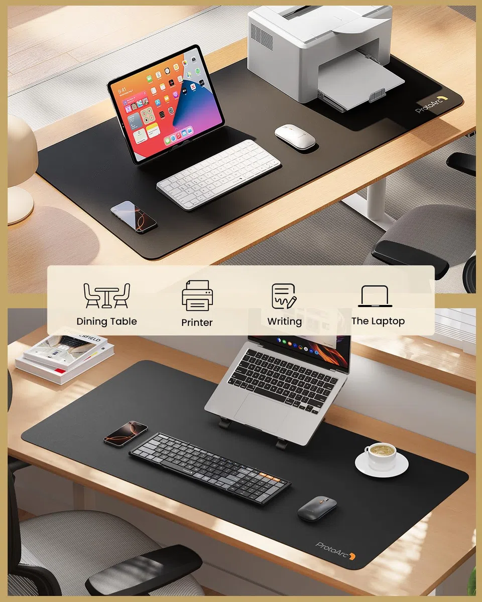ProtoArc Tappetino da scrivania, grande tappetino per mouse, facile da pulire, per scrivere e lavorare, tappetino impermeabile per laptop e computer in ufficio e casa, MP10 (80 x 40 cm, nero)