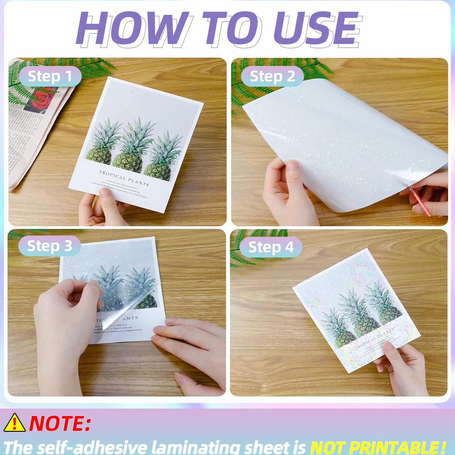 Foglio di Laminazione a Freddo Olografico A4 50μm, Pellicola Autoadesiva Trasparente Impermeabile, per Documenti, Foto, Copie, Menu, Manuali, 20 Pezzi (Vetro Rotto)