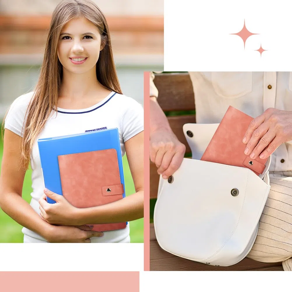 A5 Diario in Pelle PU con Carta Ricaricabile, Anelli Rimovibile ad Anelli Rimovibile e Tasche Interne e Divisore per Indice, per Ufficio Scuola Pianificazione Aziendale Scrittura, Rosa