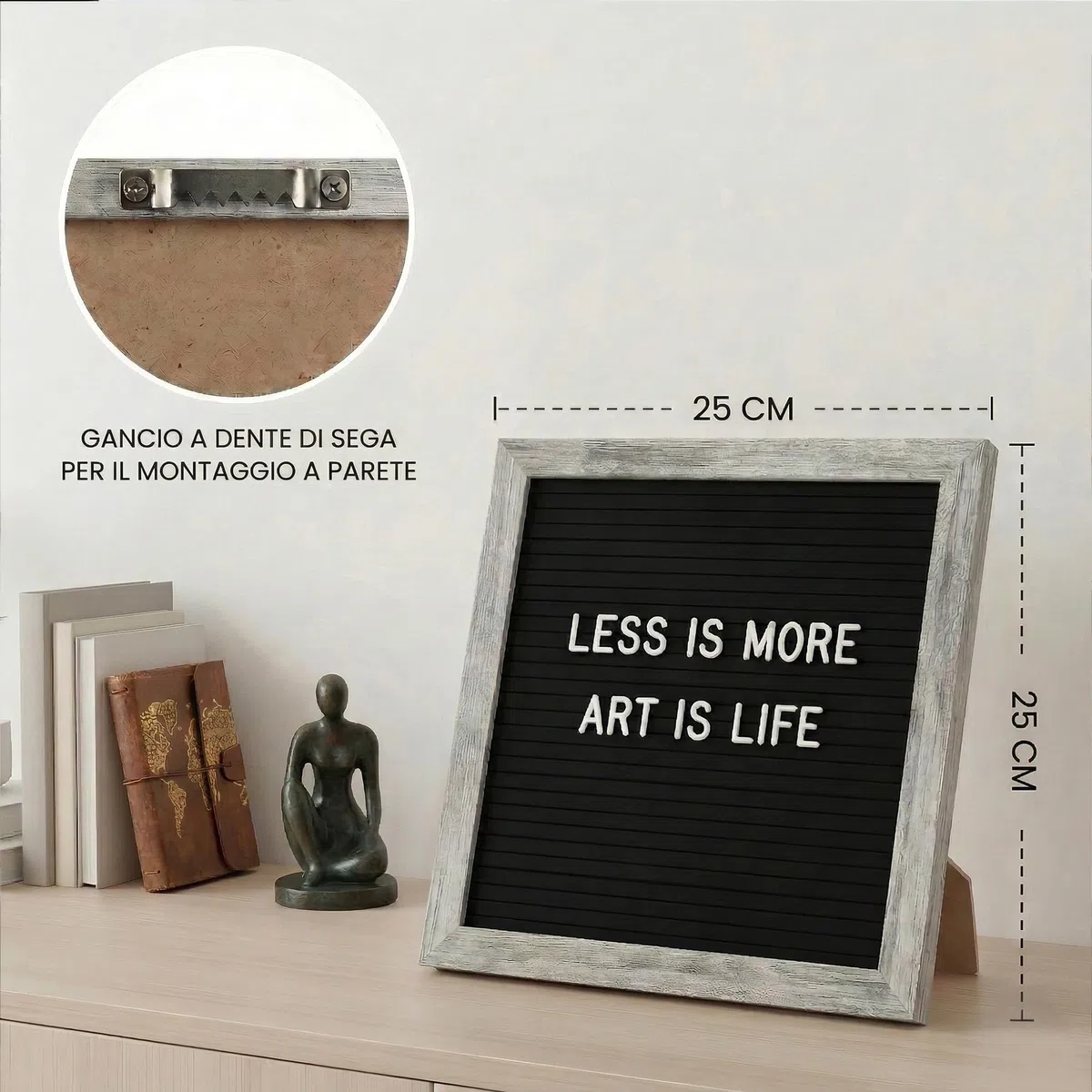 Lavagna in Feltro con Lettere 25,4 x 25,4 cm, Letter Board Rustic Black per Ingresso Casa, Mensola Camino, Coffee Bar, Daily Special e Arredo Soggiorno