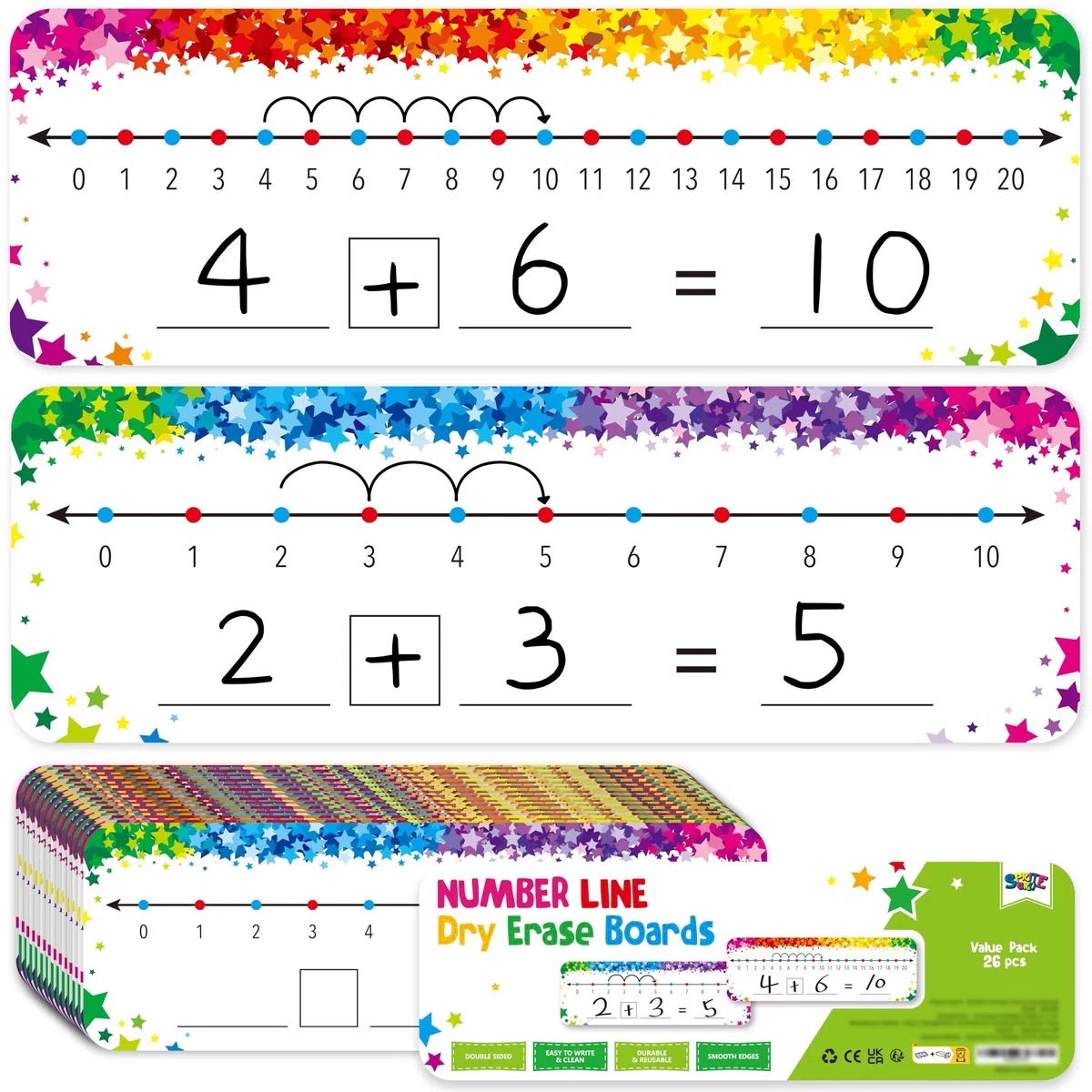 26 PCS Lavagne Cancellabili a Secco con Linee dei Numeri, Lavagna a Doppia Faccia Scrivibile e Cancellabile - 0-10 su un Lato & 0-20 sull'Altro Lato Lavagna Bianca per Matematica per Aula e Casa