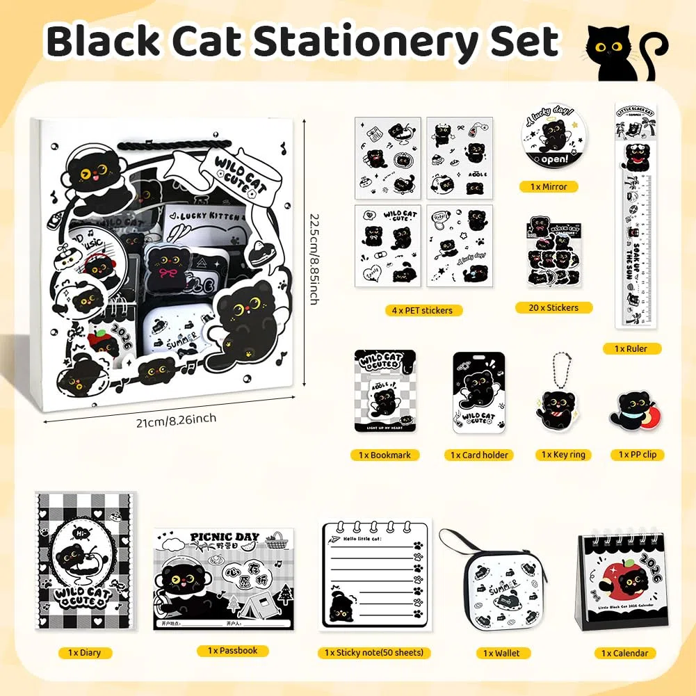 Set di cancelleria per Gatti, Set di cancelleria, Articoli scolastici per Gatti, Gatti Gadget Compleanno Bambini, Gadget di cancelleria per Bambini Adatto per scuole, uffici, ECC