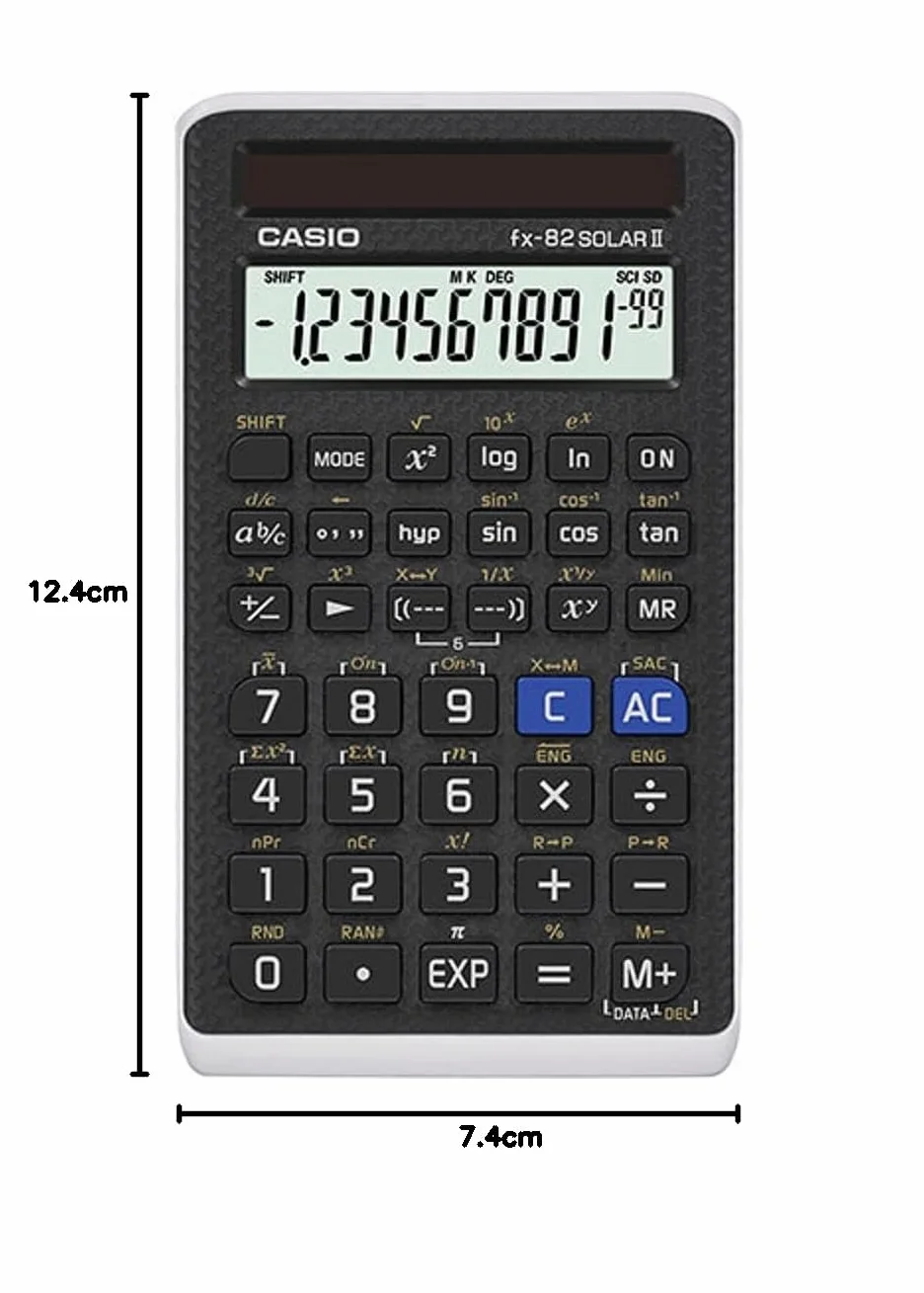 Casio FX-82SOLARII Calcolatrice Scientifica, 144 funzioni, alimentazione solare, Nero/Grigio