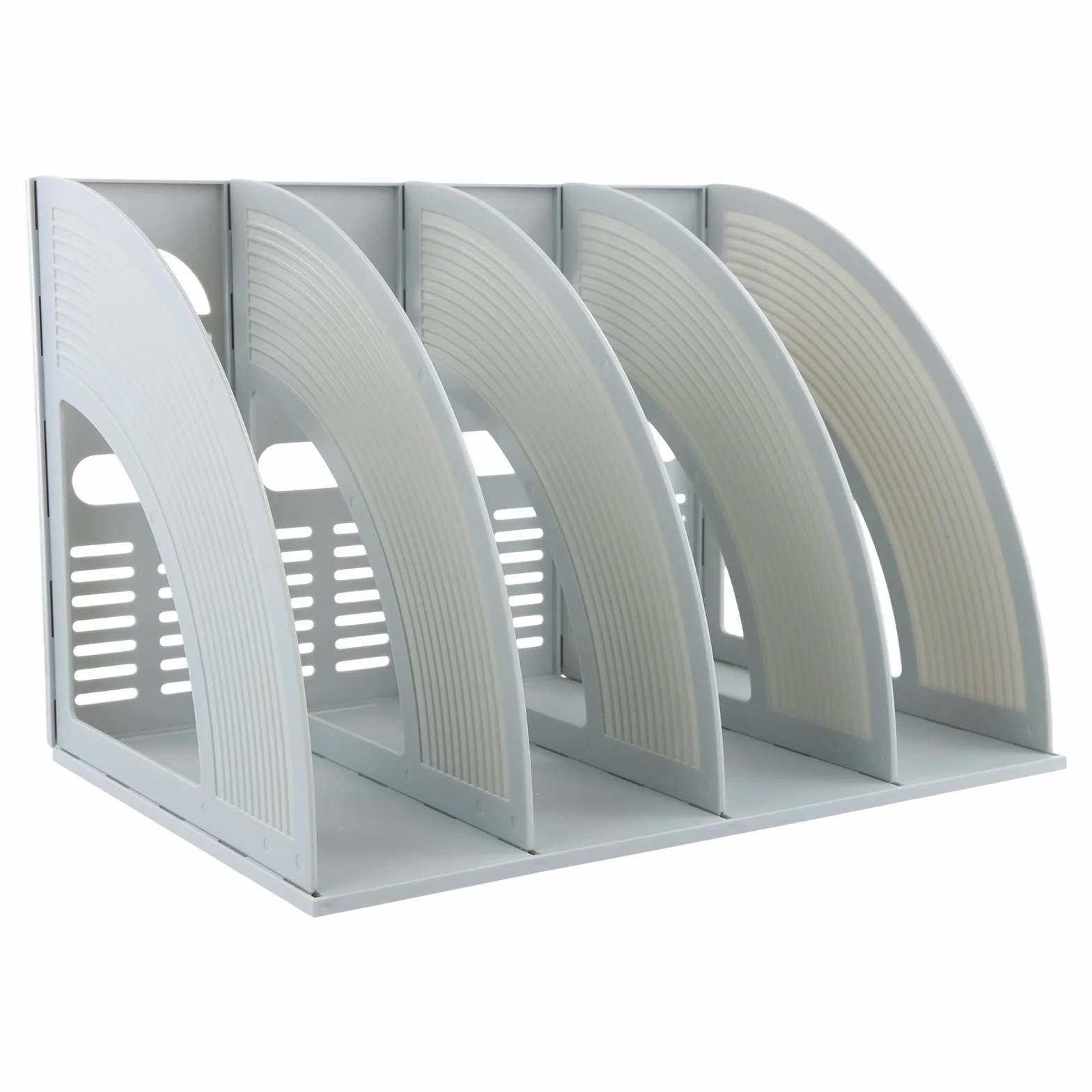 Portariviste con 4 Scomparti, Portariviste da Scrivania Verticale, Porta Quaderni da Scrivania, Robusto Organizer in Plastica per Documenti A4, Porta Libri per Ufficio, Scuola, Casa (Grigio chiaro)