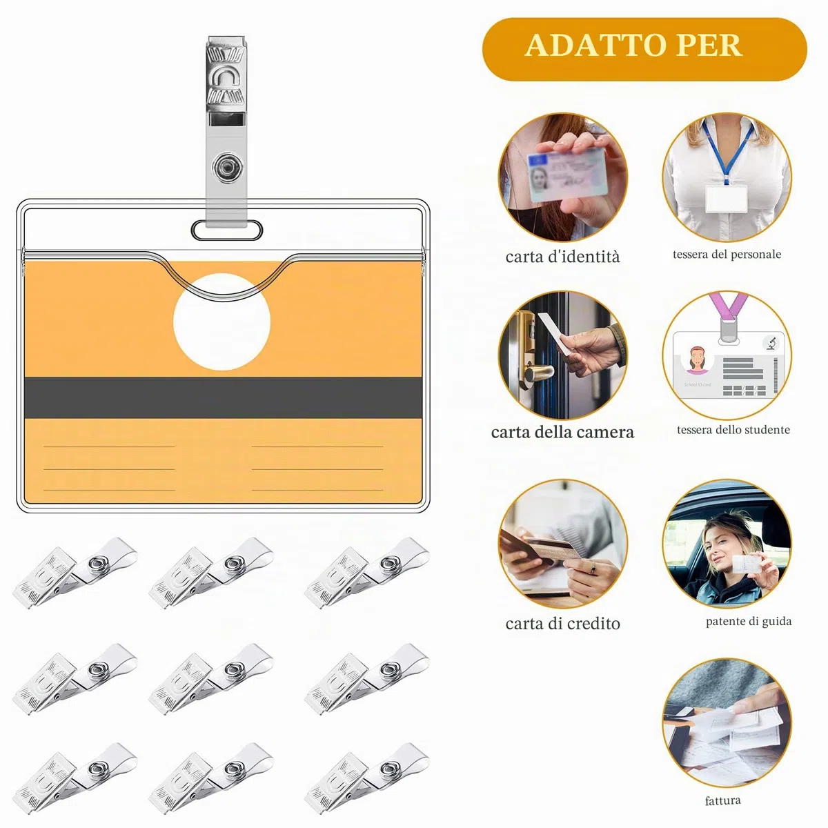 HIMOMO 50 Pcs Porta Badge con Clip, Impermeabili Plastica PVC Trasparente Porta Cartellino Carte d'Identità Supporti Nome Porta Tesserino per College, Conferenze, Ufficio