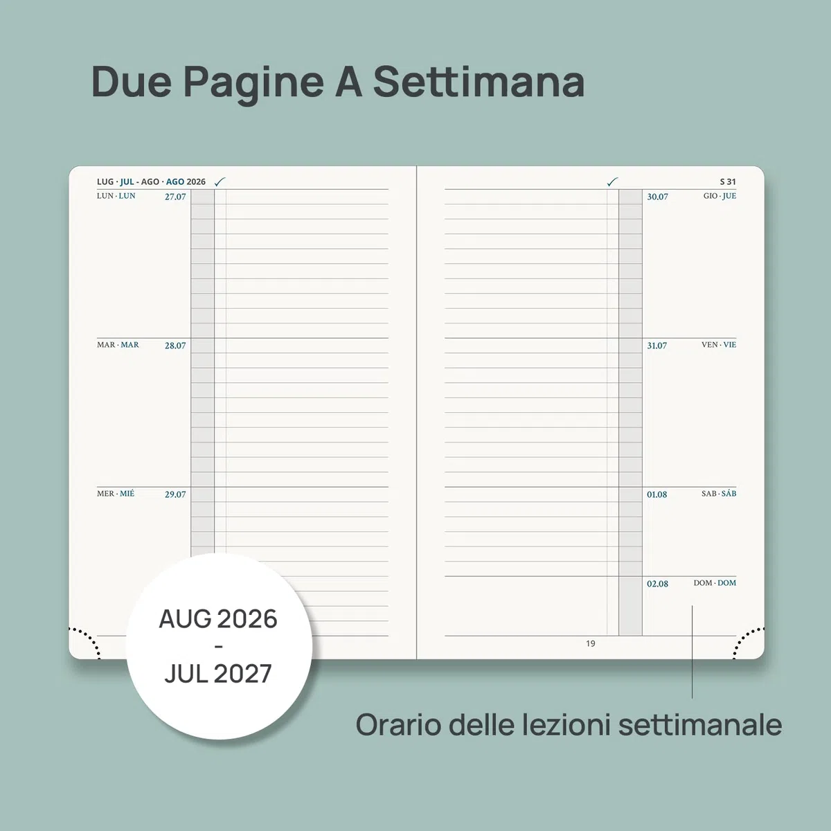 POPRUN Agenda del Docente 2026 2027 A5 21,5x15,3cm-Agenda Maestra 2026/2027 Settimanale con Scheda Mensile da Ago.2026-Lug.2027. Copertina in PU Flessibile e Carta Spessa da 90g/m², Verde Pacifico