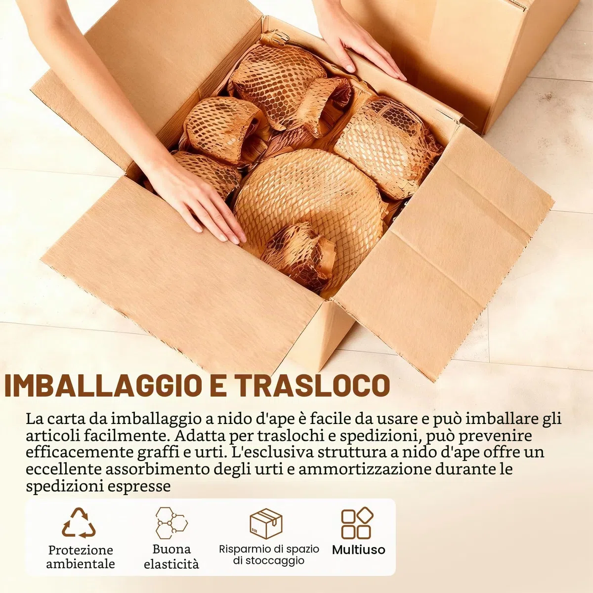 Rotolo di carta velina a nido d'ape, 30 cm x 30 m, materiale da imballaggio ecologico 80 g/m², alternativa al pluriball, rotolo protettivo per spedizioni e traslochi di oggetti fragili