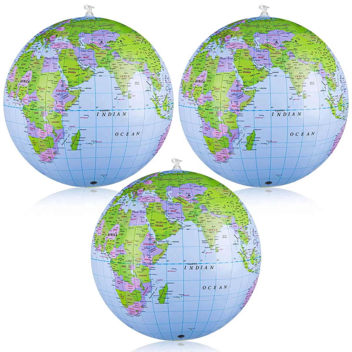 Confezione da 3 globi di globo terrestre per bambini mappa del mondo gonfiabile in PVC da 40,6 cm mappa del mondo geografica educativa per bambini e adulti di tutte le età apprendimento