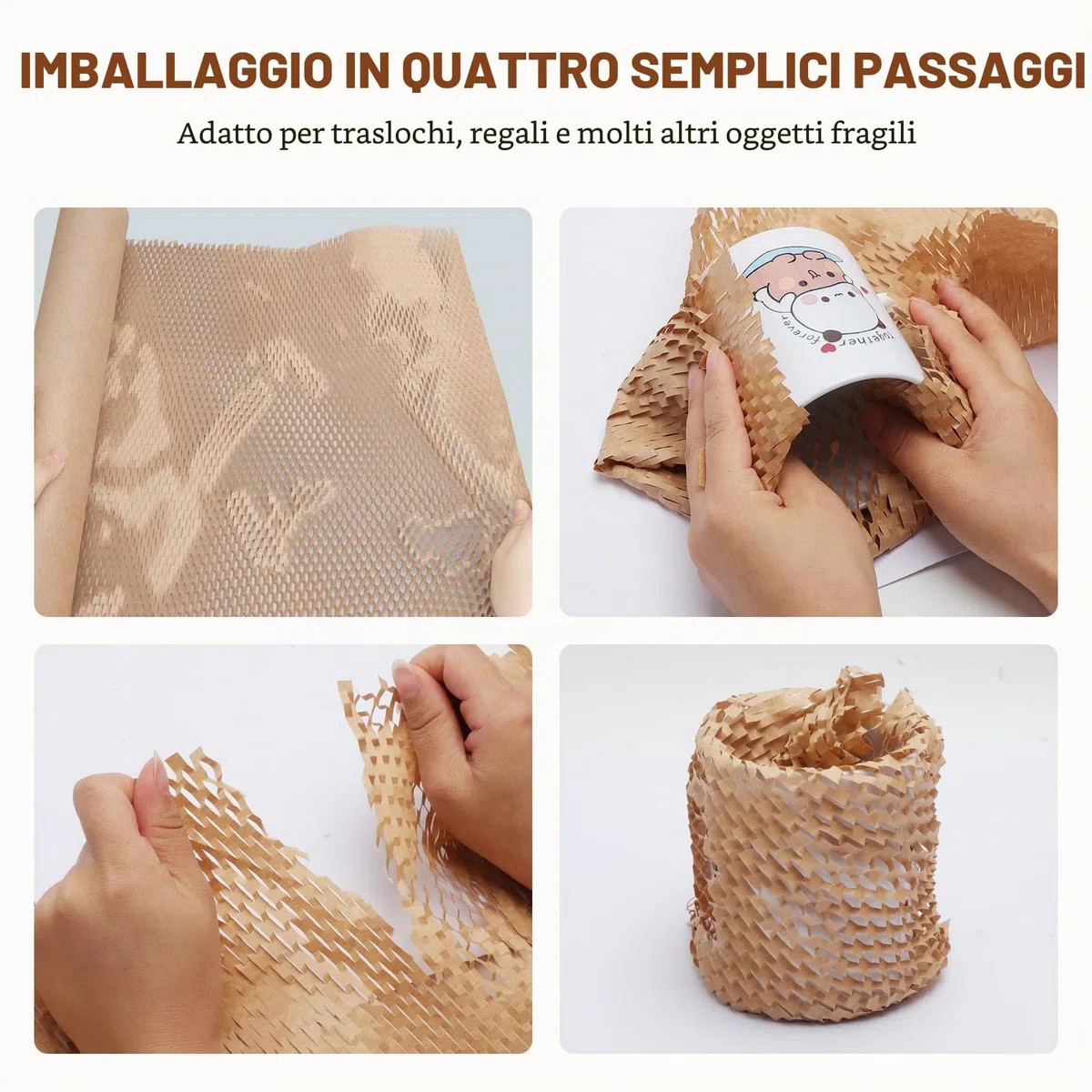 Rotolo di carta velina a nido d'ape, 30 cm x 30 m, materiale da imballaggio ecologico 80 g/m², alternativa al pluriball, rotolo protettivo per spedizioni e traslochi di oggetti fragili