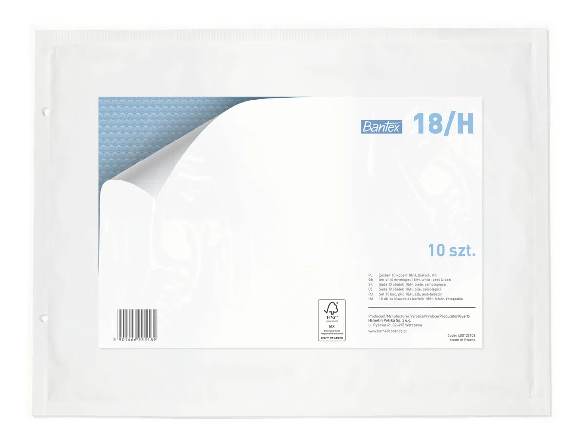 10 buste imbottite Bantex H8 (290 x 370 mm) 18/H, colore bianco, con chiusura autoadesiva