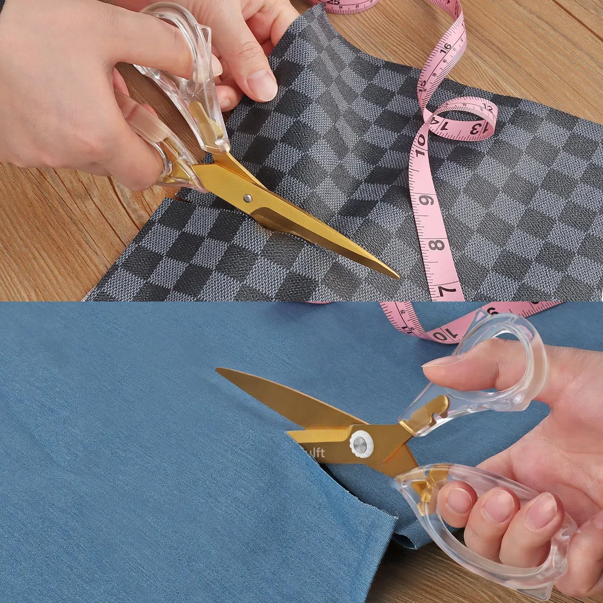 Set di 5 forbici in acrilico, lame affilate con rivestimento in titanio con manico ergonomico in ABS, adatte per cucito e casa, trasparenti e dorate
