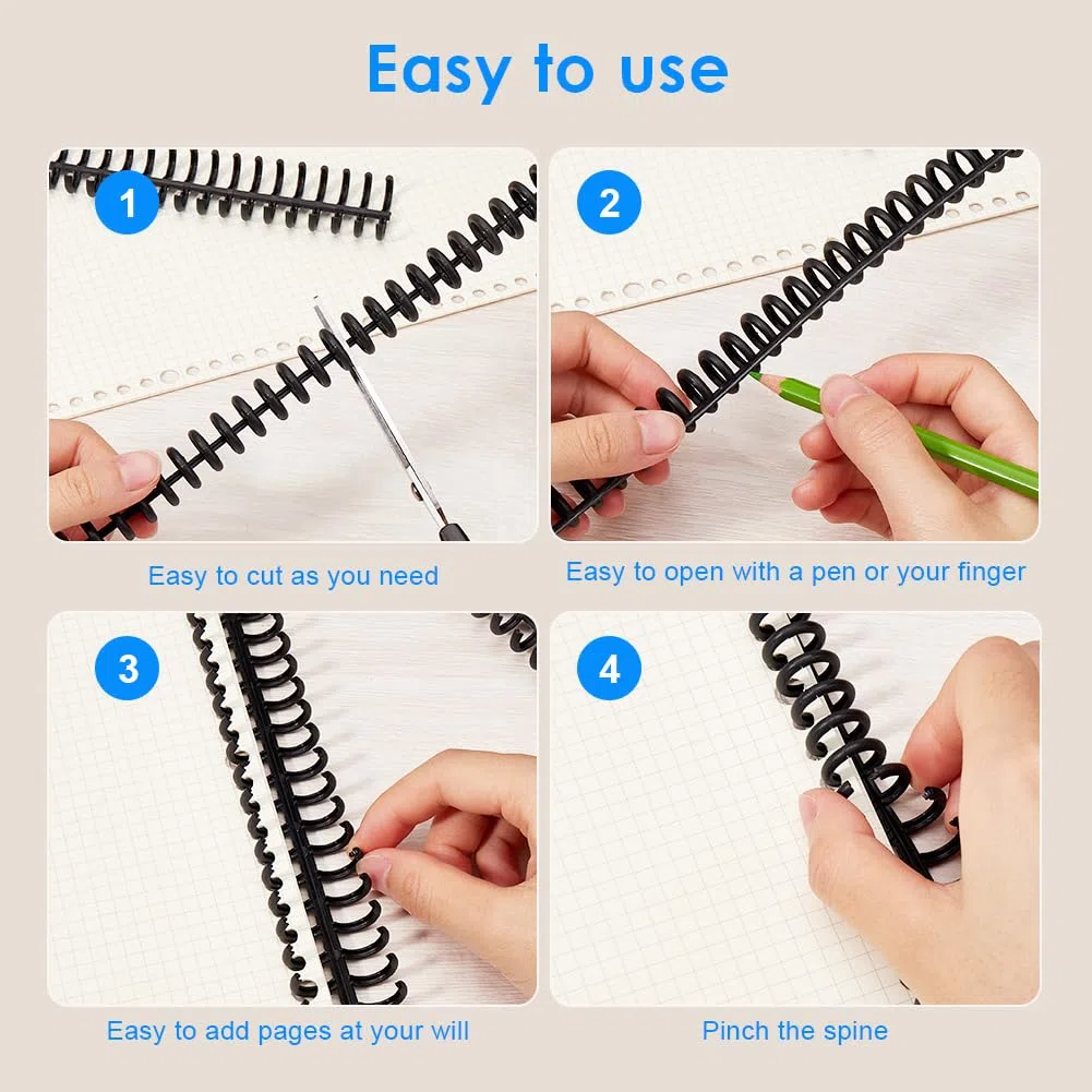 GORGECRAFT 12pz Dorsi di Rilegatura 30 Anelli Bobina di Plastica Nera Macchina Filo Doppia Spirale Rifilabile Rilegatura di Libri Aggiunta di Pagine per Insegnante Studente Documento Quaderno 12mm
