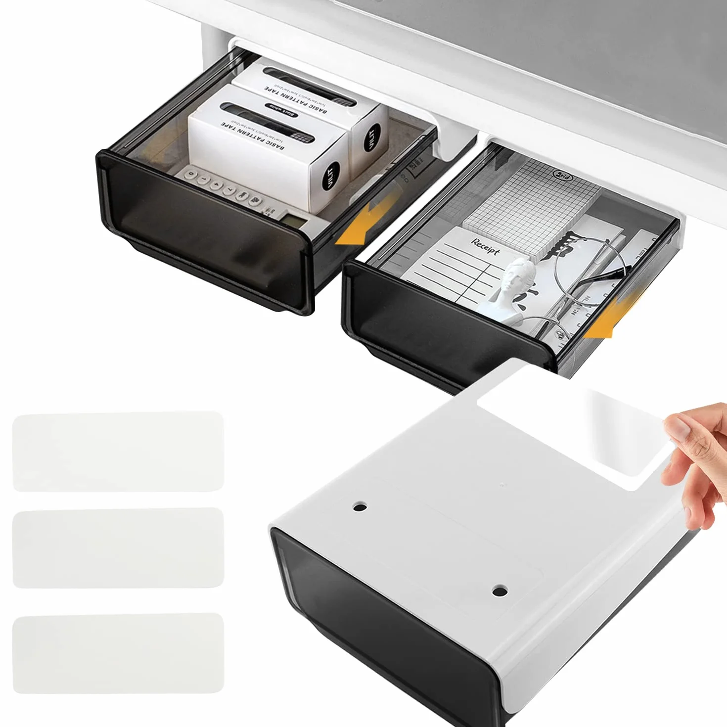 Cassetto Sotto Scrivania 2 Pezzi Organizzatore di Stoccaggio Auto Adesivo Nascosto per Ufficio, Casa, Scuola (20x17x7cm, l/w/h)