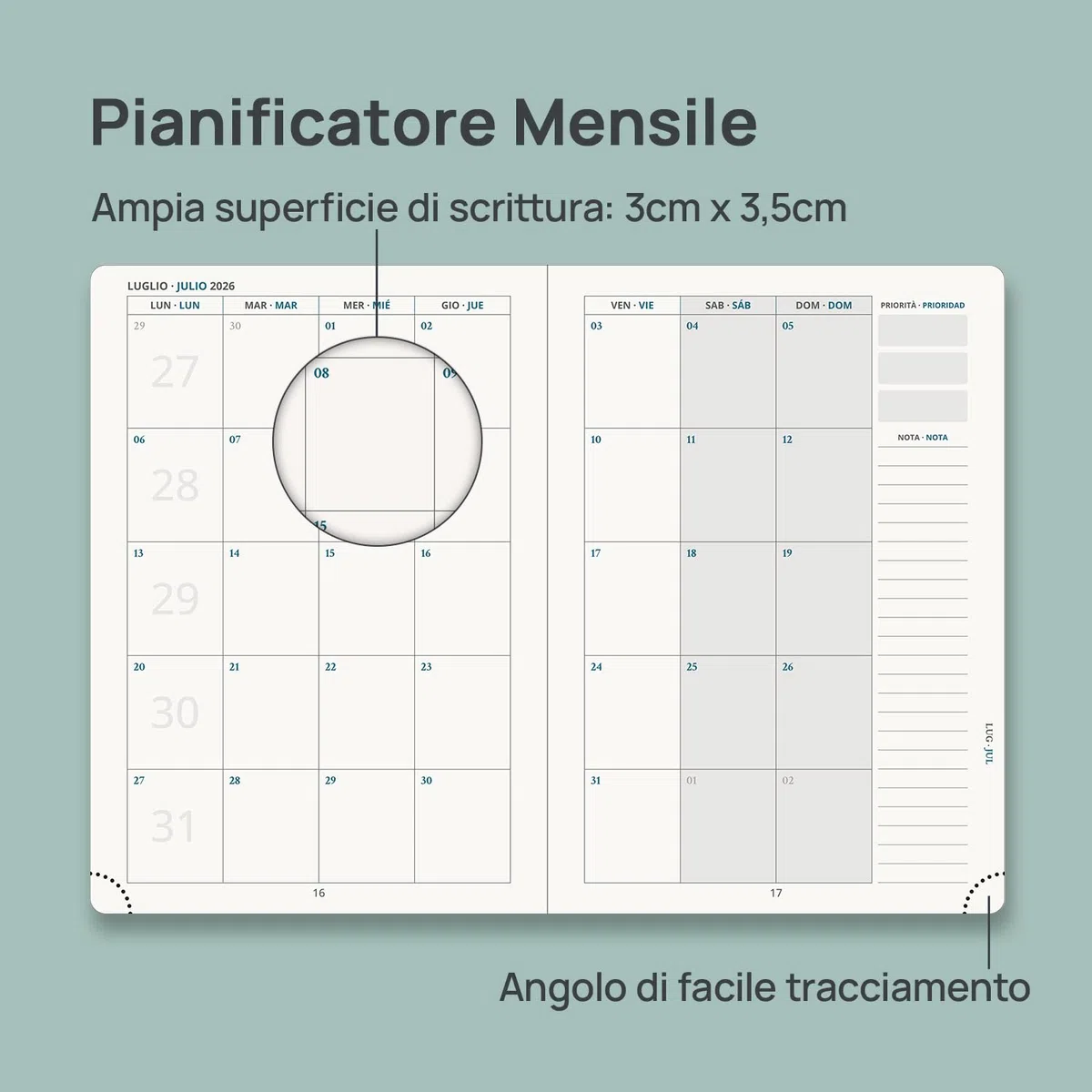 POPRUN Agenda del Docente 2026 2027 A5 21,5x15,3cm-Agenda Maestra 2026/2027 Settimanale con Scheda Mensile da Ago.2026-Lug.2027. Copertina in PU Flessibile e Carta Spessa da 90g/m², Verde Pacifico