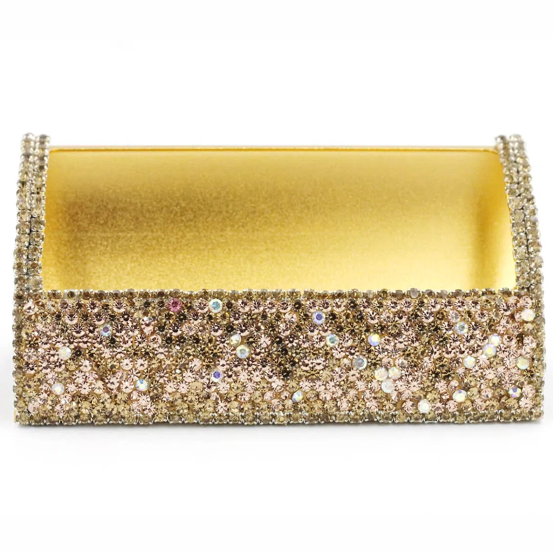 Porta biglietti da visita in alluminio con strass, supporto per biglietti da visita da scrivania, supporto per biglietti da visita (oro)