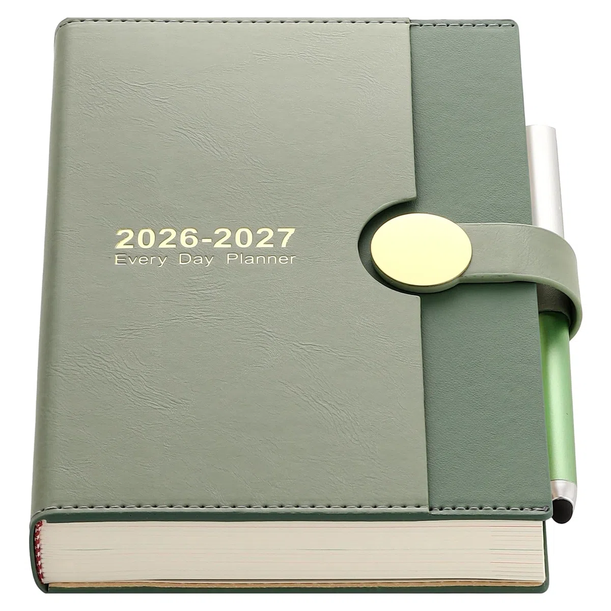 Diario accademico 2026-2027, formato A5, una pagina al giorno, da agosto 2026 ad agosto 2027, agenda giornaliera di 13 mesi, copertina rigida con penna (verde)
