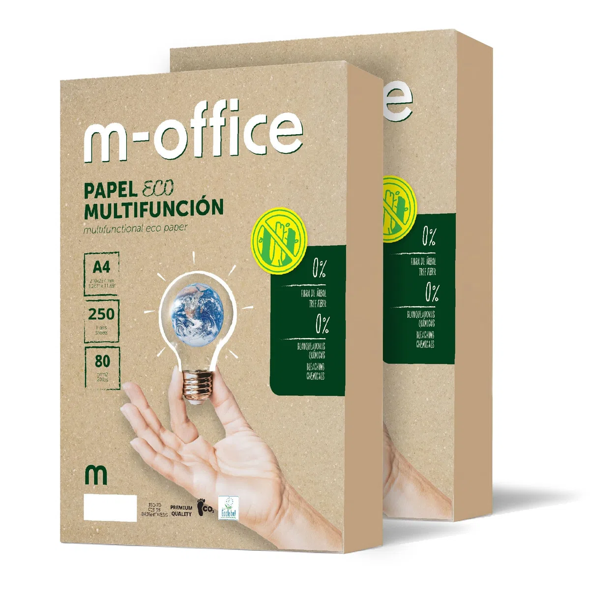 Carta riciclata, DIN A4, 80 g, carta per fotocopiatrici e stampanti, 2 confezioni da 250 fogli A4, 100% carta riciclata, m-office (500 fogli)