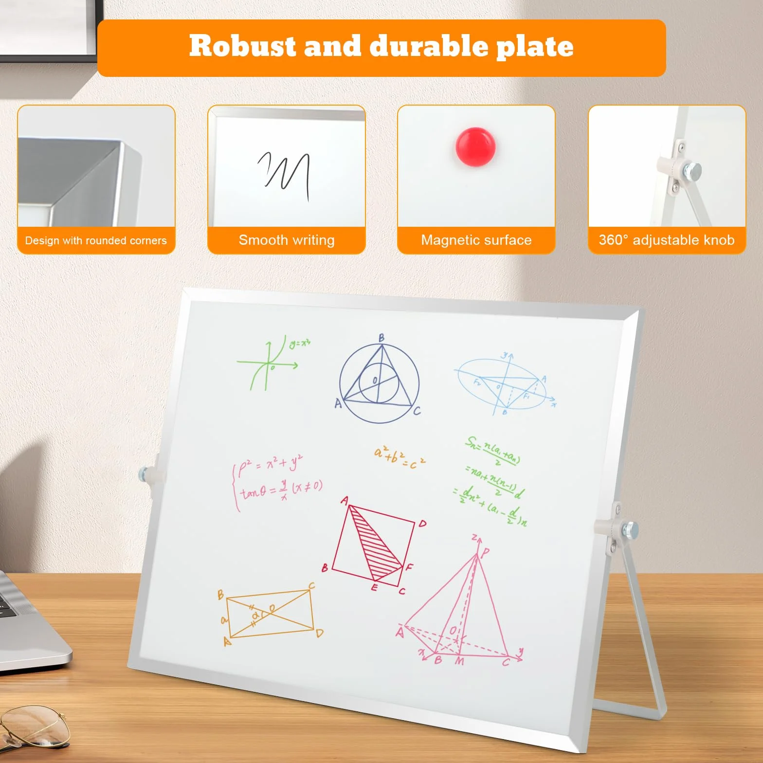 Lavagnetta Cancellabile Magnetica 30x40 cm, Lavagna Bianca Cancellabile Doppia Faccia con Supporto, Ideale per Casa e Ufficio, Lavagna Ufficio Versatile.