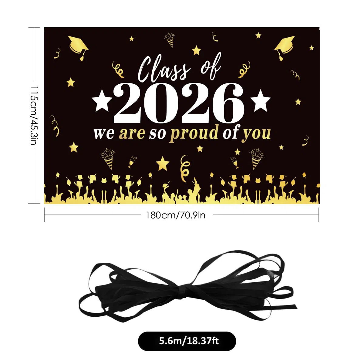 GOZINA Striscione per classe 2025, decorazioni per laurea e congratulazioni, grandi decorazioni per balli di fine anno, striscione 2025, nero e oro, forniture per feste di laurea per scuola superiore