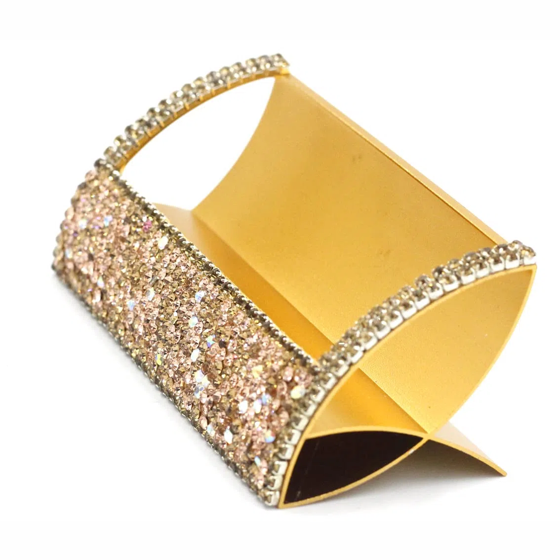 Porta biglietti da visita in alluminio con strass, supporto per biglietti da visita da scrivania, supporto per biglietti da visita (oro)