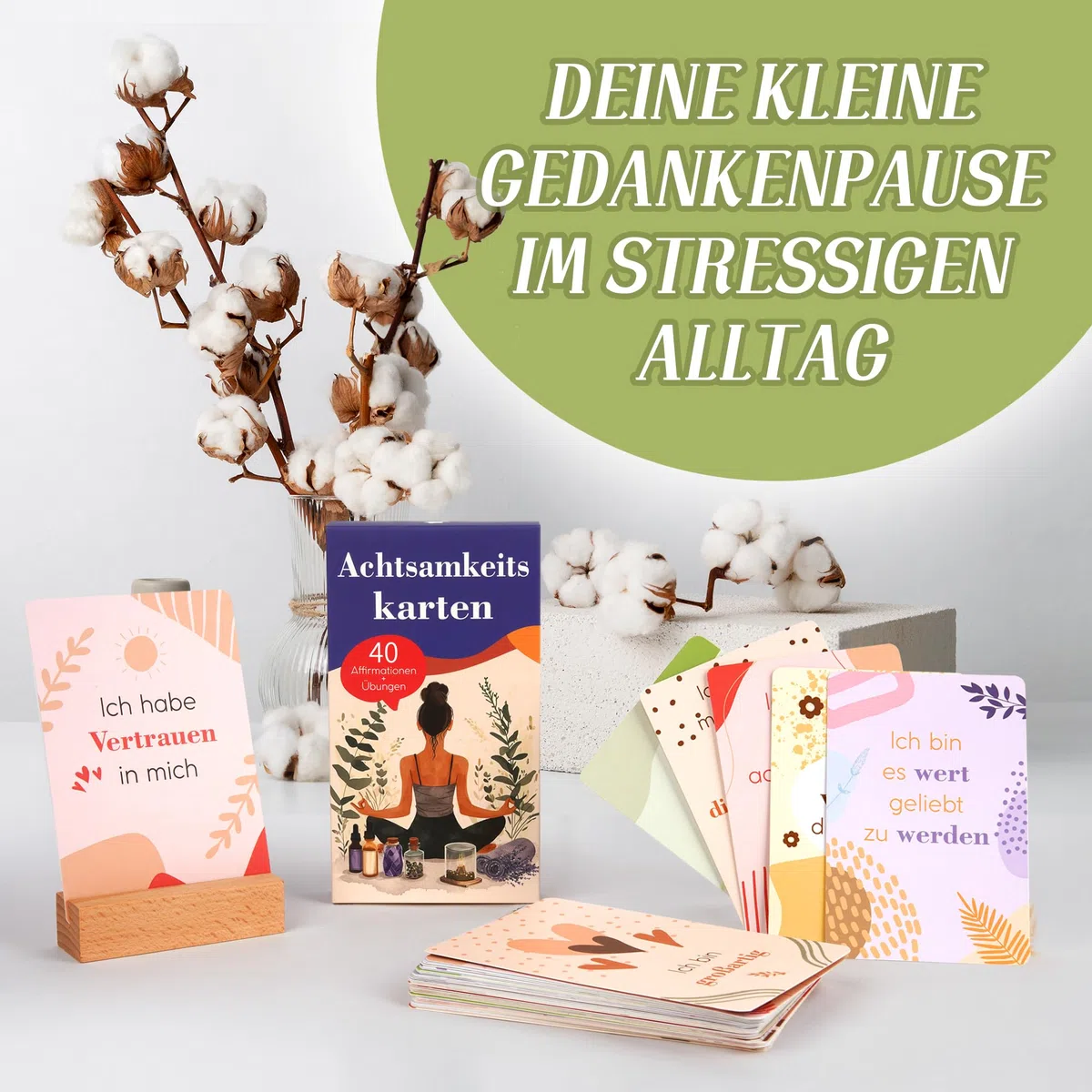 40 biglietti di consapevolezza per adulti con supporto in legno, affermazioni positive + esercizi, regalo consapevole per donne per pensieri positivi, sviluppo della personalità, motivazione, amore