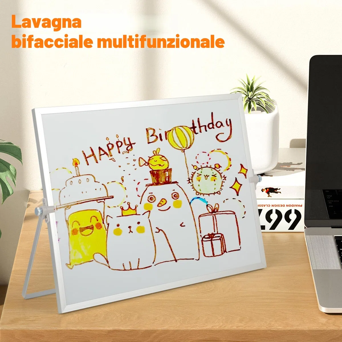 Lavagnetta Cancellabile Magnetica 30x40 cm, Lavagna Bianca Cancellabile Doppia Faccia con Supporto, Ideale per Casa e Ufficio, Lavagna Ufficio Versatile.