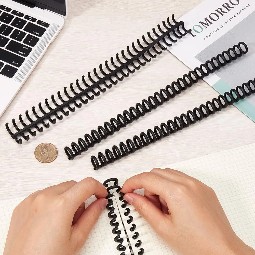GORGECRAFT 12pz Dorsi di Rilegatura 30 Anelli Bobina di Plastica Nera Macchina Filo Doppia Spirale Rifilabile Rilegatura di Libri Aggiunta di Pagine per Insegnante Studente Documento Quaderno 12mm