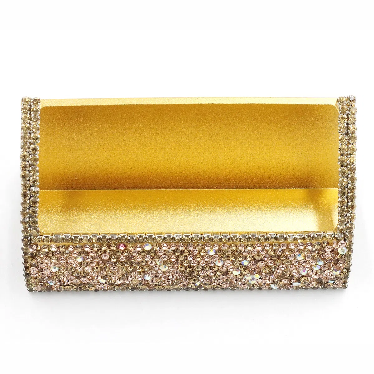 Porta biglietti da visita in alluminio con strass, supporto per biglietti da visita da scrivania, supporto per biglietti da visita (oro)