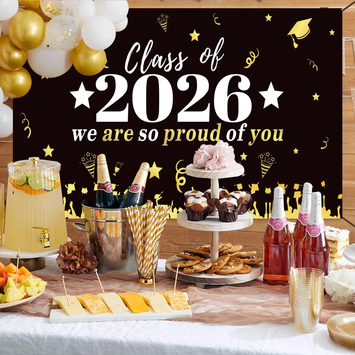 GOZINA Striscione per classe 2025, decorazioni per laurea e congratulazioni, grandi decorazioni per balli di fine anno, striscione 2025, nero e oro, forniture per feste di laurea per scuola superiore