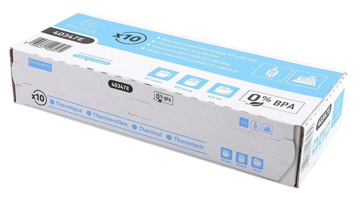 Exacompta - Ref 40347E - Rotolo di carta di credito e registratore di cassa (confezione da rotoli) - 57 mm di larghezza x 44 m di lunghezza, adatto per negozi, chioschi, caffè, ristoranti, pagamenti con carta