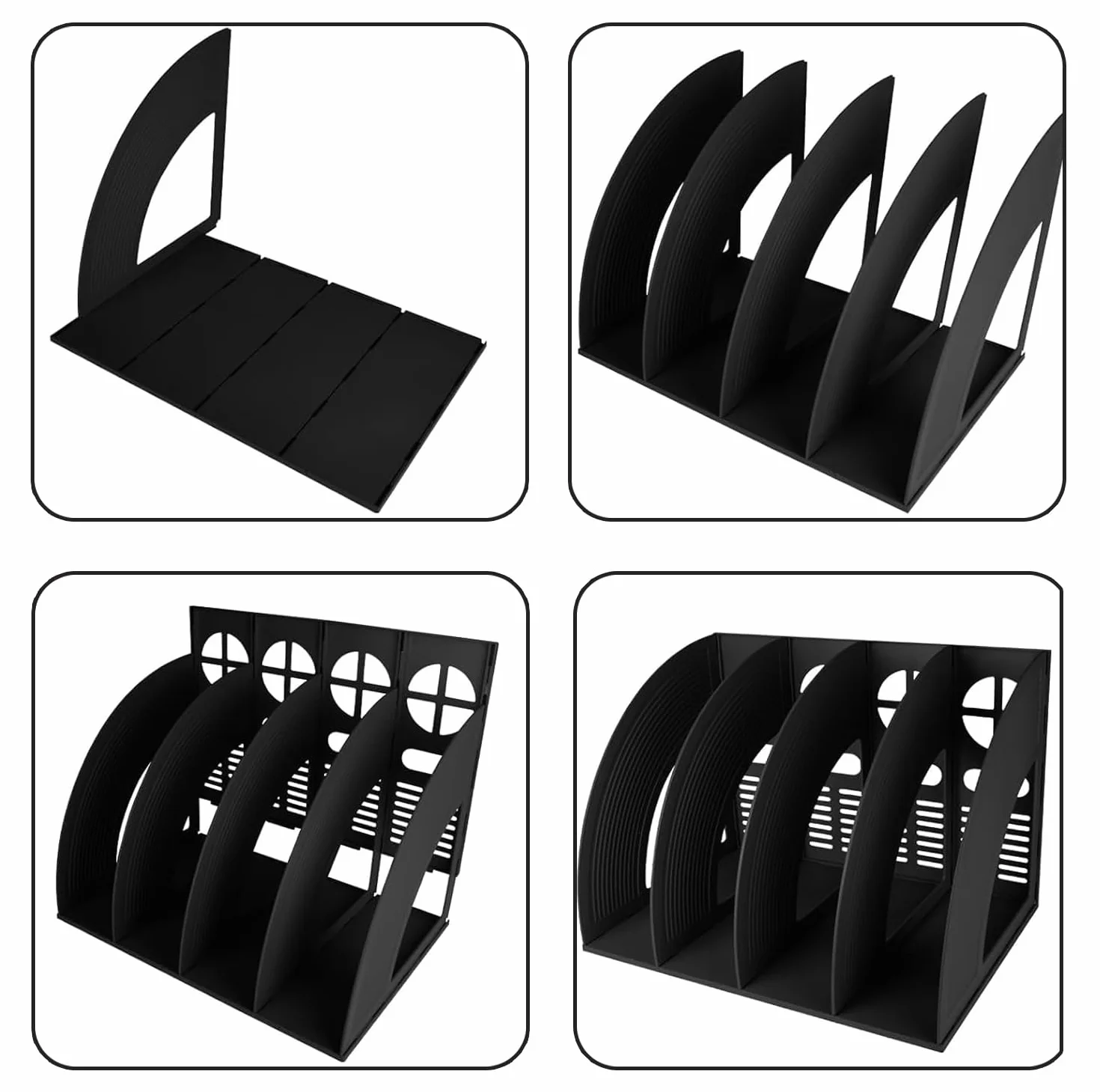 Portariviste con 4 Scomparti, Portariviste da Scrivania Verticale, Porta Quaderni da Scrivania, Robusto Organizer in Plastica per Documenti A4, Porta Libri per Ufficio, Scuola, Casa (Grigio chiaro)