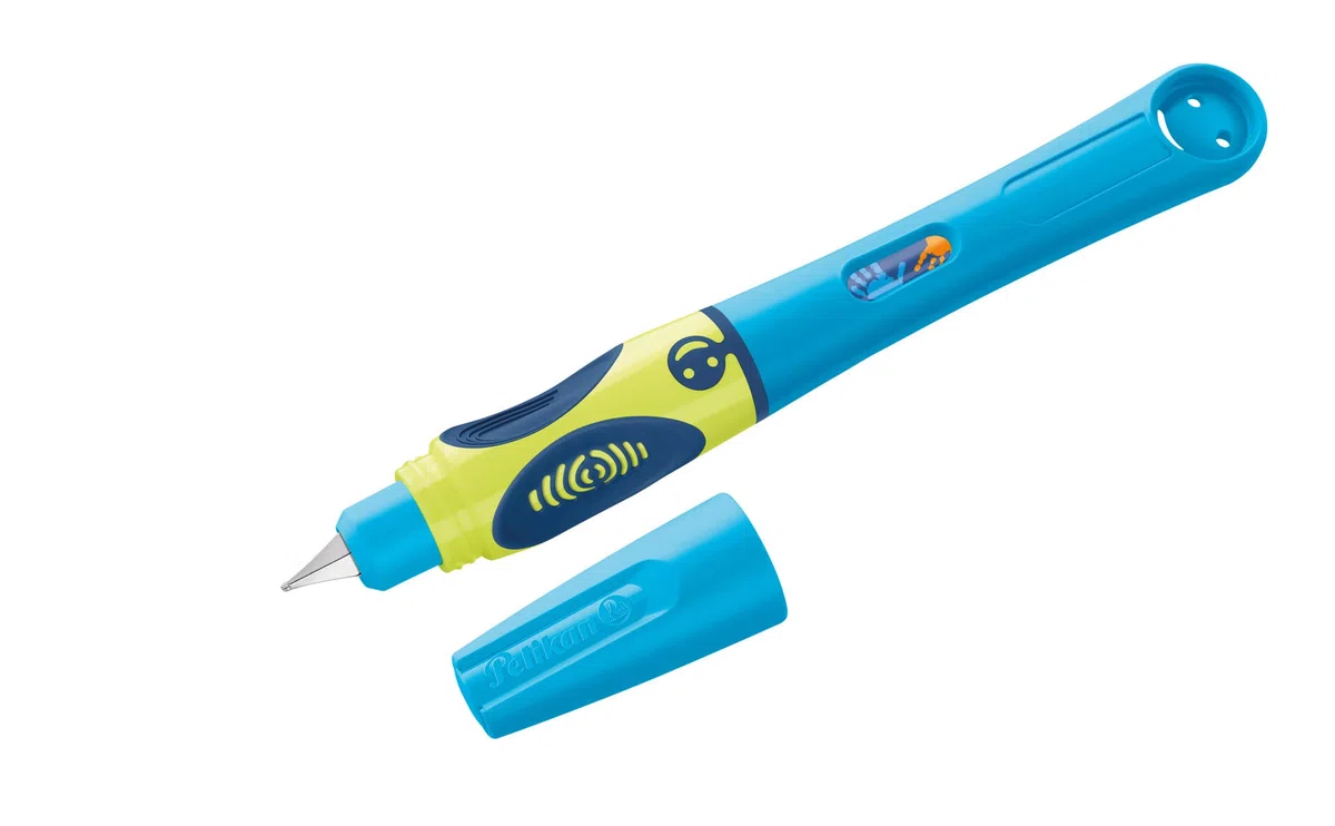 Pelikan, Griffix Penna Stilografica, Impugnatura Ergonomica per Mancini, Neon Fresh Blue, Inchiostro Blu Cancellabile, Made in Germany