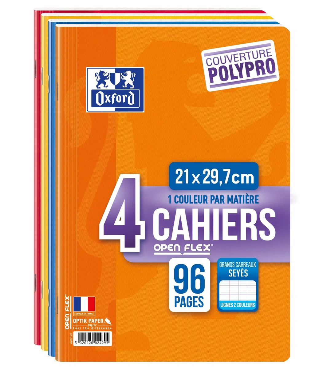 Oxford Openflex – Set di 4 quaderni 96 pagine, A4 Colori assortiti