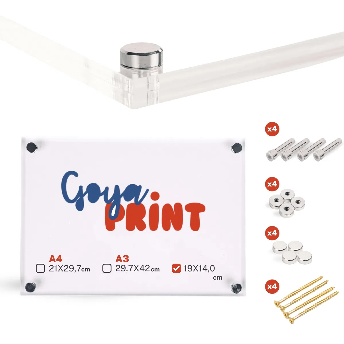 GOYAPRINT | Targa in Plexiglass Trasparente 19x14 3+3 mm – Doppia Lastra Acrilica con Distanziatori, Fissaggio a Parete per Documenti, Foto e Segnaletica (trasparente 3+3 mm, 19 x 14 cm)